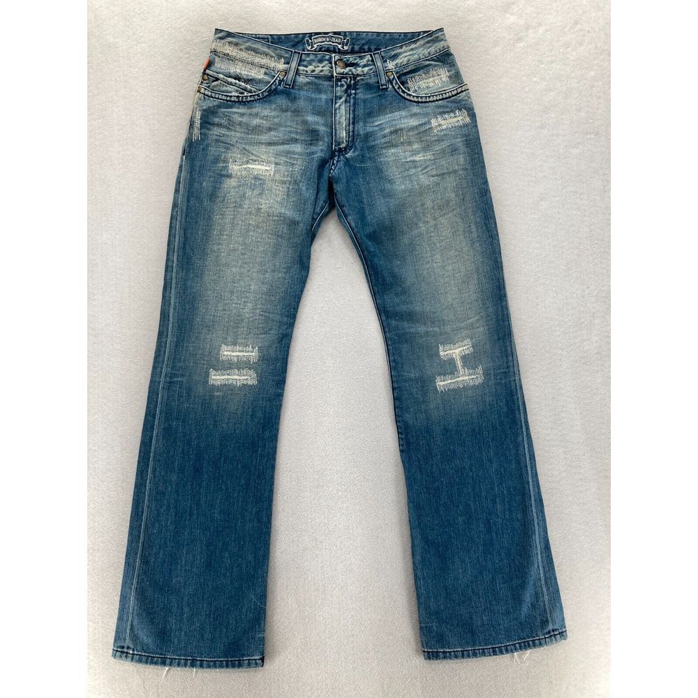 Robin's Jeans Mens 32x32 Bootcut Hurricane Wash Blue Denim Distressed Grunge Y2K